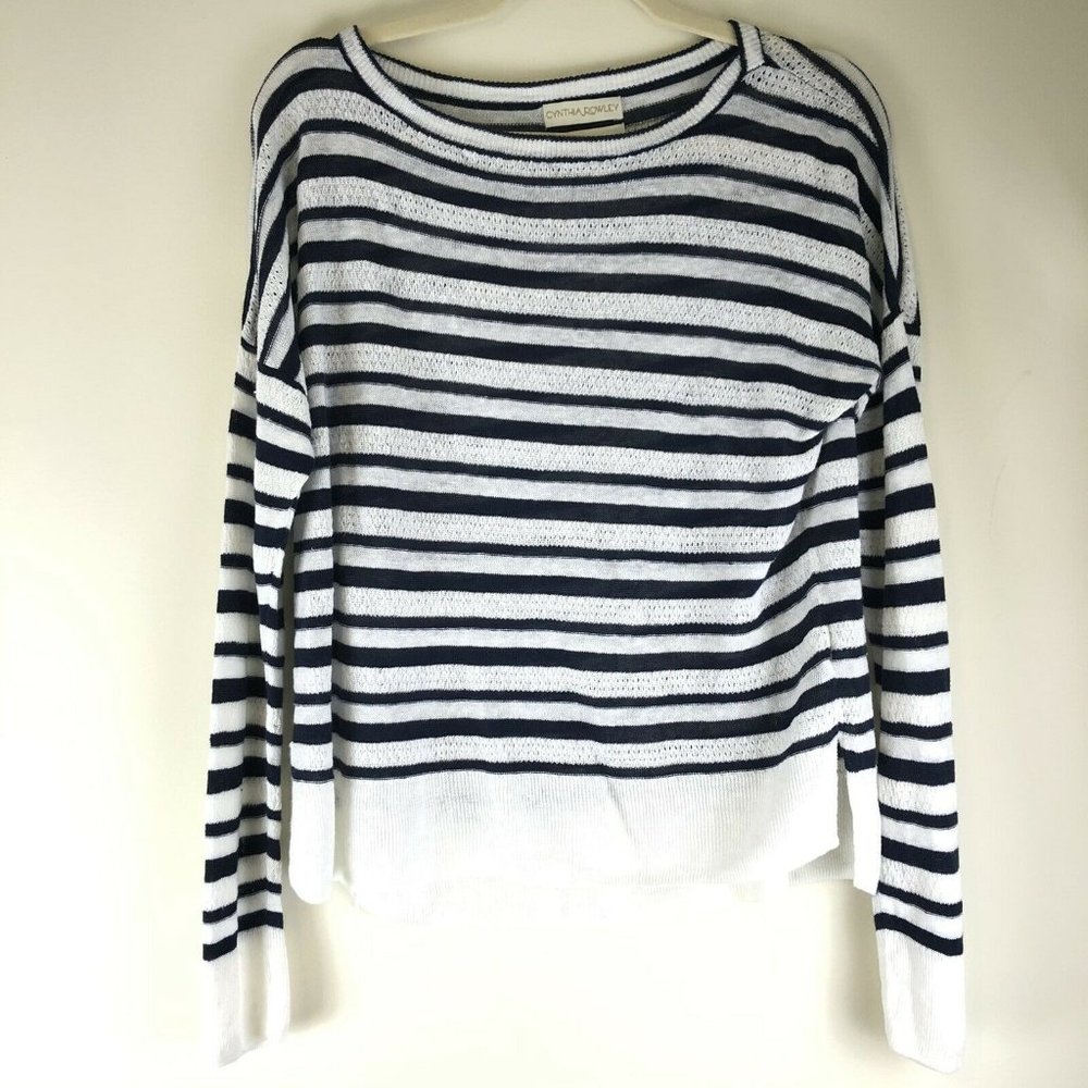 Cynthia Rowley 100% Linen Striped Summer Sweater